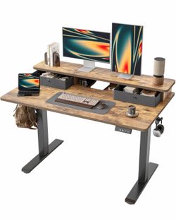 55” * 24”, Standing Desk with Two Drawers, Stand Up Standing Desk Adjustable Height, Electric Sit Stand Table with Storage Shelf and Splice Board, Bro