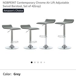 Set of 4 bar stools gray and swivel height adjustable