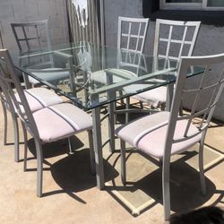 72” Glass Rectangular dining table with metal base