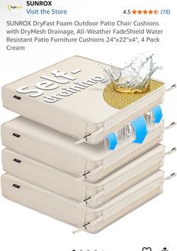 SUNROX Outdoor Patio Chair Cushions 4-Pack Cream
