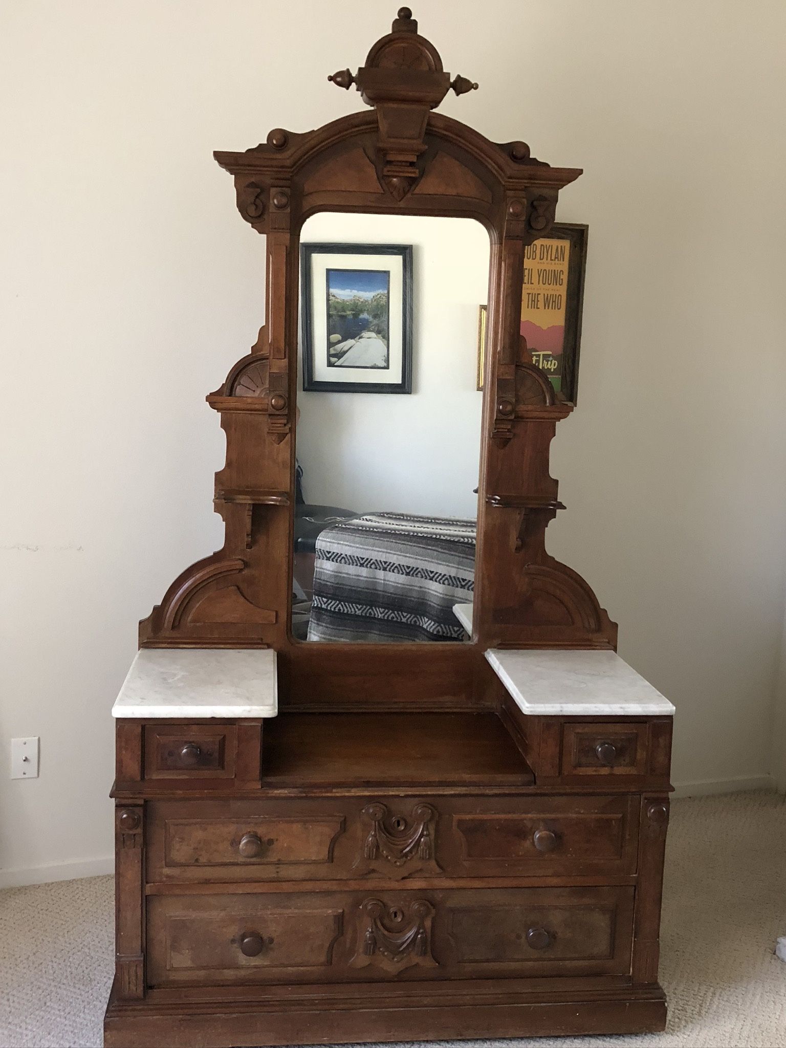 Eastlake Burled Walnut And Marble Dresser