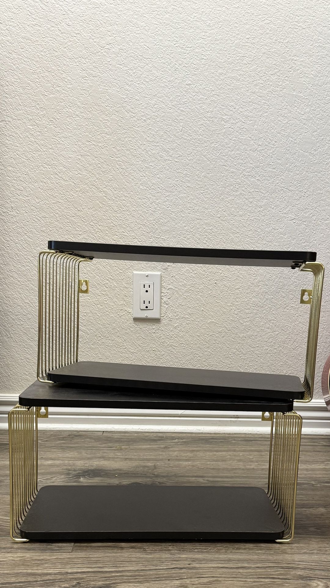 Floating Nightstand Set of 2, Black and Gold Wall Mounted Nightstand, 
