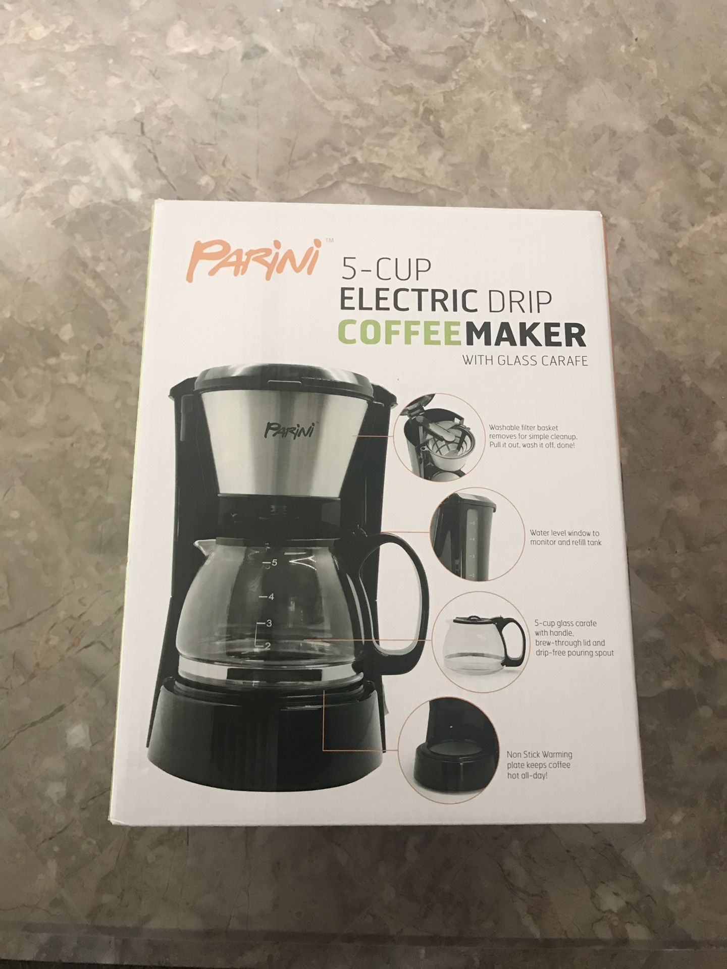 (BRAND NEW) Parini 5-Cup Electric Drip Coffee Maker With Reusable Filter Never Been Used, Still In It’s Original Packing $6