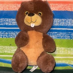 Kellytoy Beaver Plush Stuffed Animal With Tag Brown 12" Soft Toy Seated Sparkle Eyes