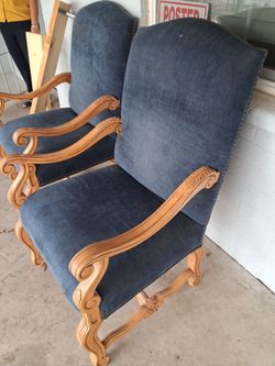 Pair of Baroque Style Carved Wood Armchairs