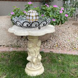 One Of A Kind Marble Stone Cherub Bird Bath, Bird Feeder