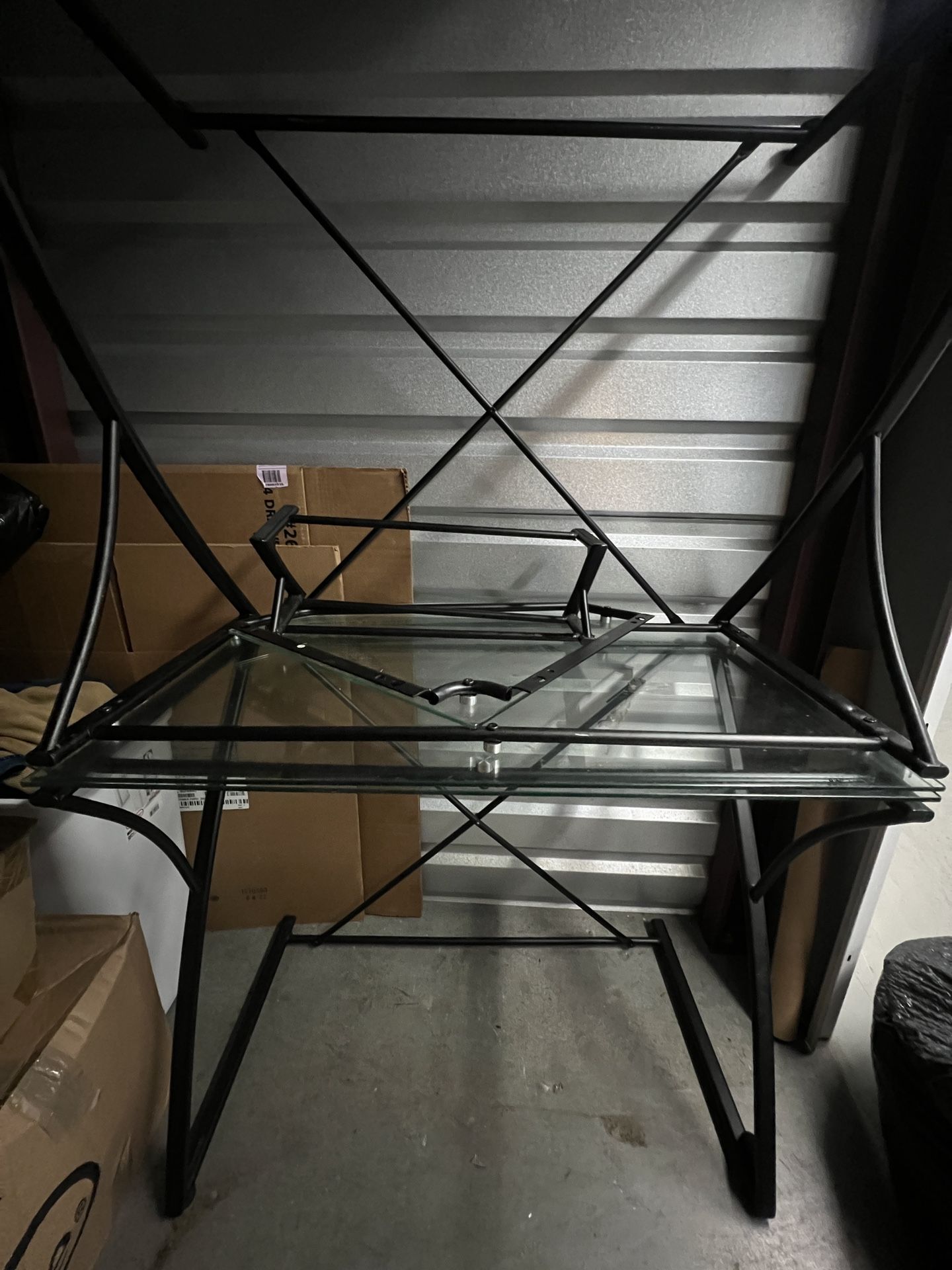 L Shaped Glass Desk Table Set