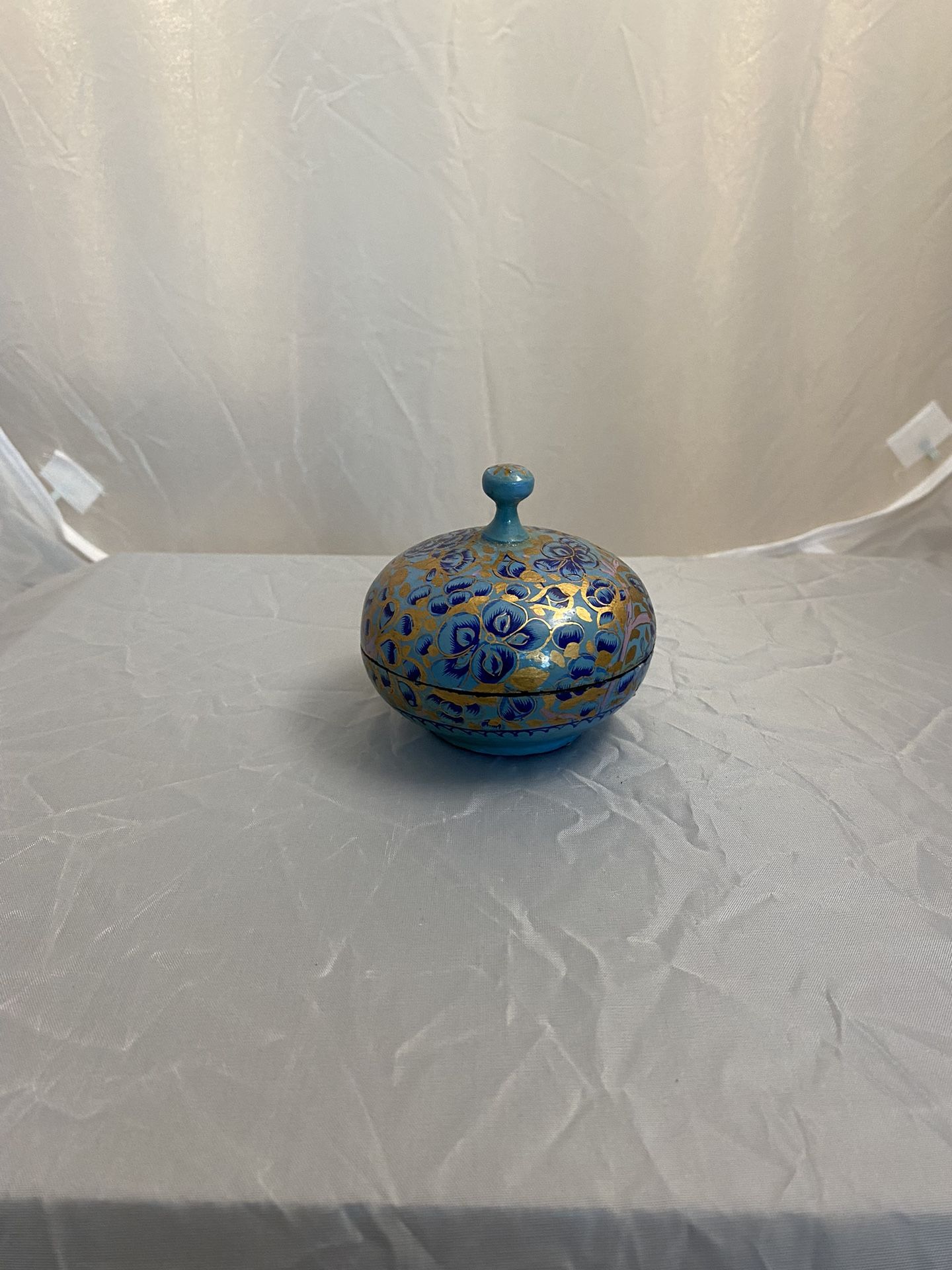 Vintage Blue And Black Wooden Bowl