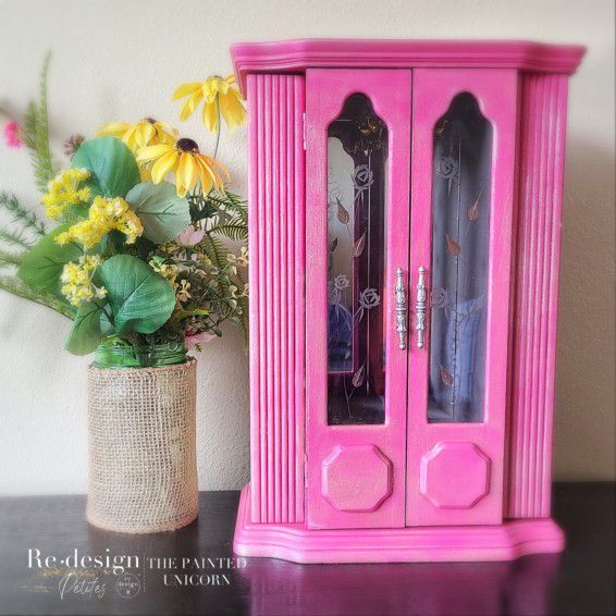 *pending* Breast Cancer Awareness Refinished Tall Jewelry Box Armoire 