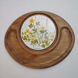 Vintage Goodwood Teak Serving Tray with Botanical Tile Inlay