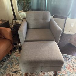 Mid Modern Style Chair And Storage Ottoman