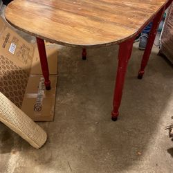 Small Wooden Kitchen Table With Red Legs Two Leaves 27x30 Closed