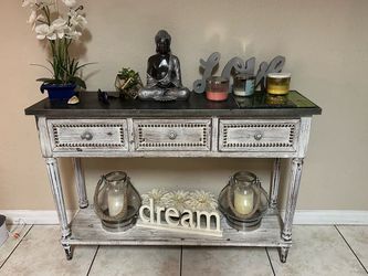 Distressed White Console Table with Drawers