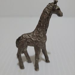 Vintage Miniature Metal Giraffe Figure Hammered Unmarked Display Decor 2.25" 
