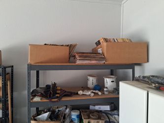 Old vintage vinyl records with 3 speed USB turntable