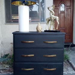 4 Drawer Solid Wood Upright Dresser - Dark Brown Stain With Antique Gold Drawer Pulls