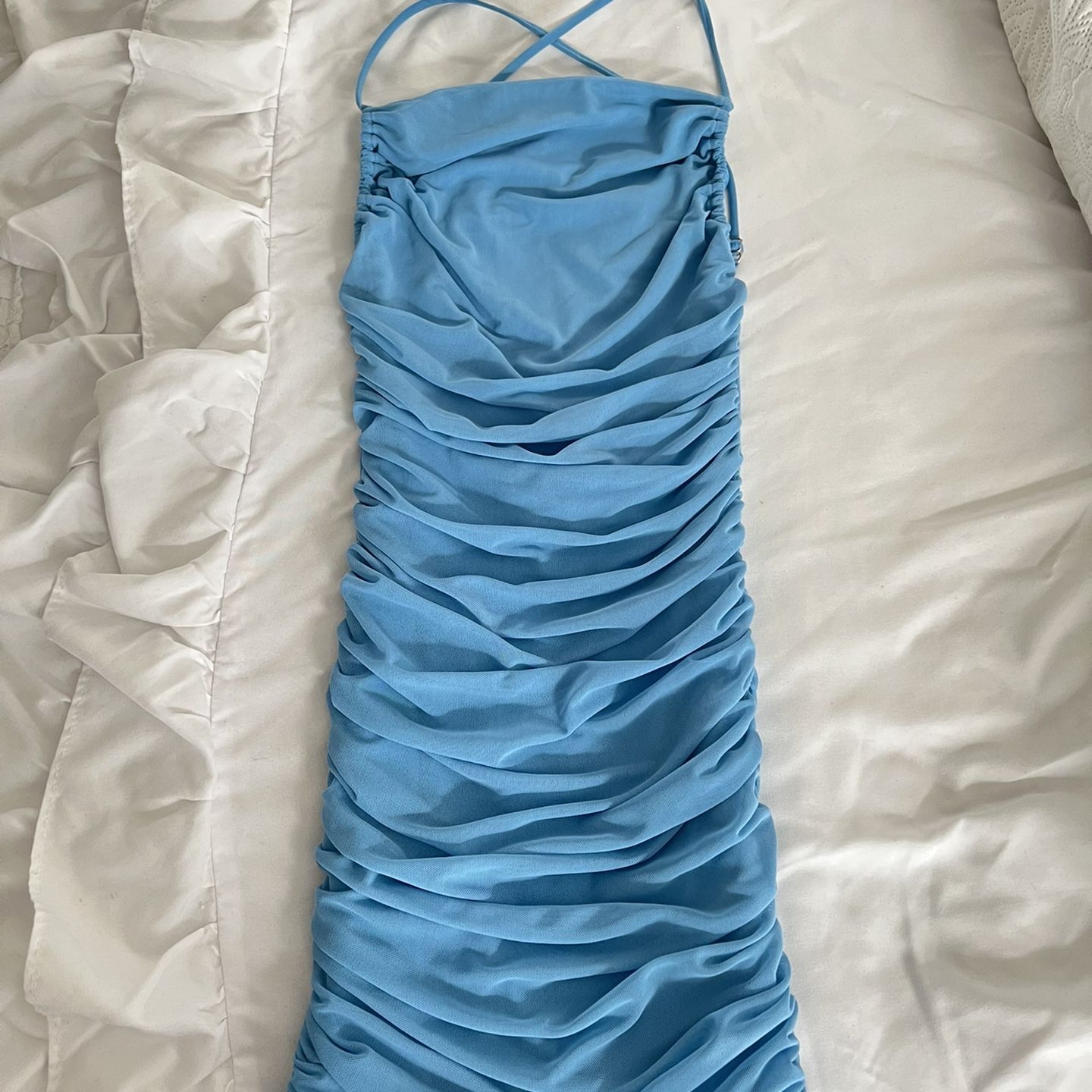 blue ruched dress oh polly Oh Polly blue polka dot mini ruched dress. Open