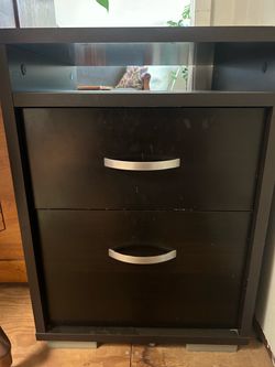 Dark Brown 2-Drawer Nightstand with Open Shelf