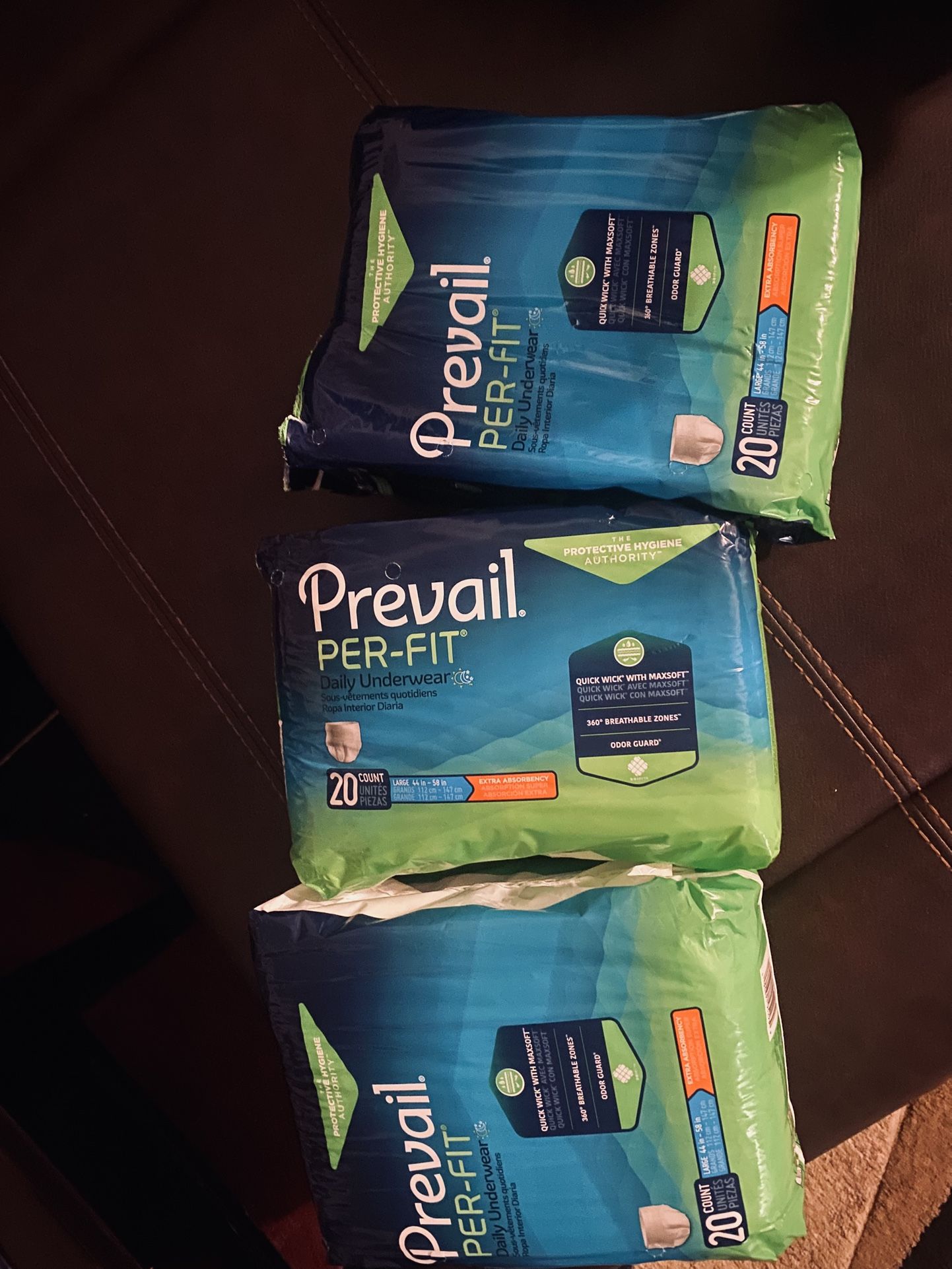 1 box for $50-Adult pull up style diapers size large. I also have a couple bags of size medium for $15 per bag. Pick up in yakima near 40th and fruit