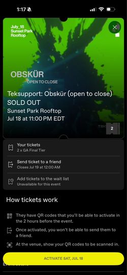 Obskur 7/18 2 Tickets in New York