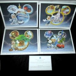 Walt Disney World 4 Park Lithograph set with Certificate of Authenticity