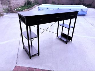 Modern Black Desk w/ 3 Drawers & Storage Shelves – Like New!
