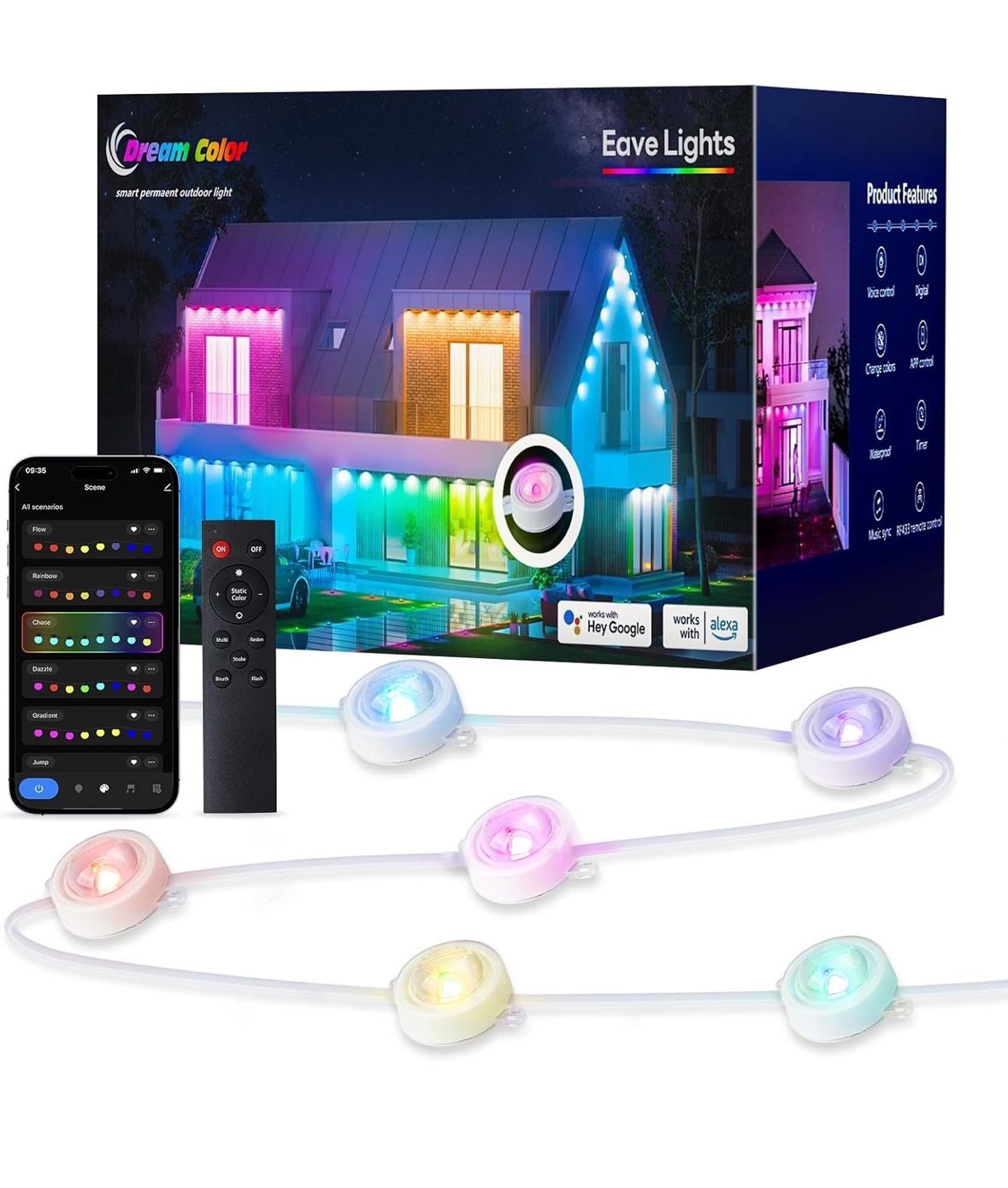 Pak Permanent Outdoor Lights, 100FT Smart RGB+IC LED Lights for House ...