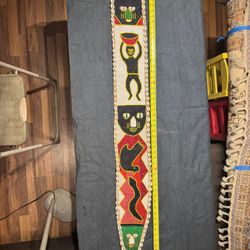 Vintage Yoruba beaded ceremonial panel with calories shell border 48 inch handcrafted African art.