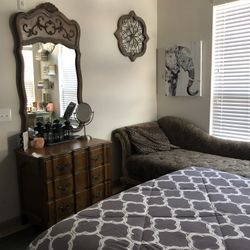 Antique Vintage Wood Dresser & Matching Mirror 