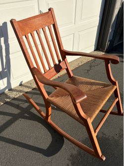 Wooden Rocking Chair Woven Rush Seat Rocker