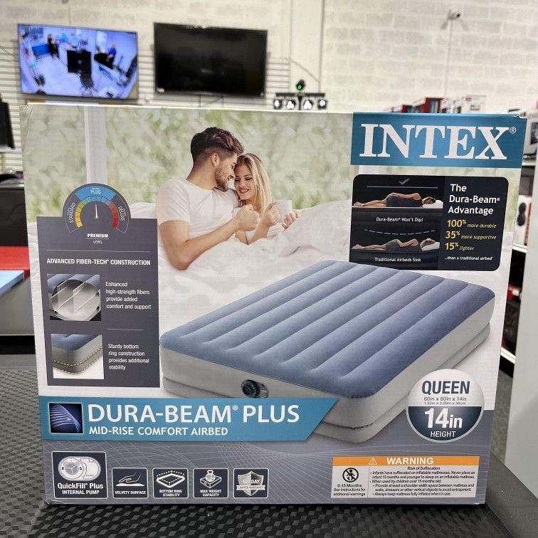 Intex Queen Mid-rise Comfort Airbed Mattress Airbed Colchon Inflable 64167ed