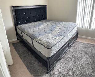 Micah Black King LED Upholstered Panel Bed