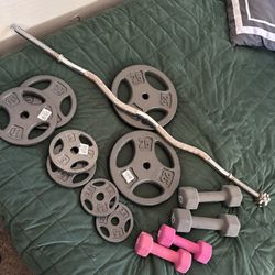 Curl Bar And Weights 