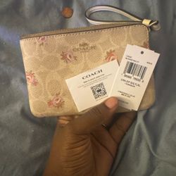 beige floral coach wristlet brand new