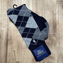 Polo Ralph Lauren Argyle Dress Socks Cotton Trouser Slack Socks Black Grey Mens