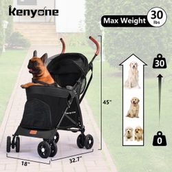 Kenyone Black Pet Stroller 30 lb Capacity
