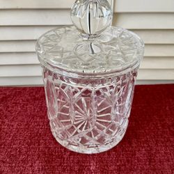 Vintage Pressed Glass Candy Jar With Lid 8” Tall 5” Diameter No Chips Or Cracks