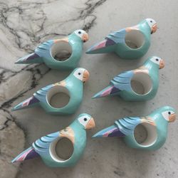 Vintage Handpainted Wood Parrots 