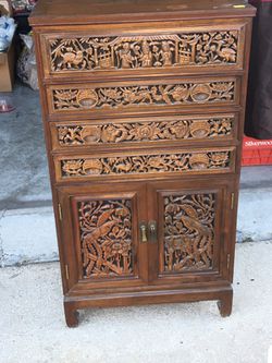Vintage Asian Carved Silverware Chest