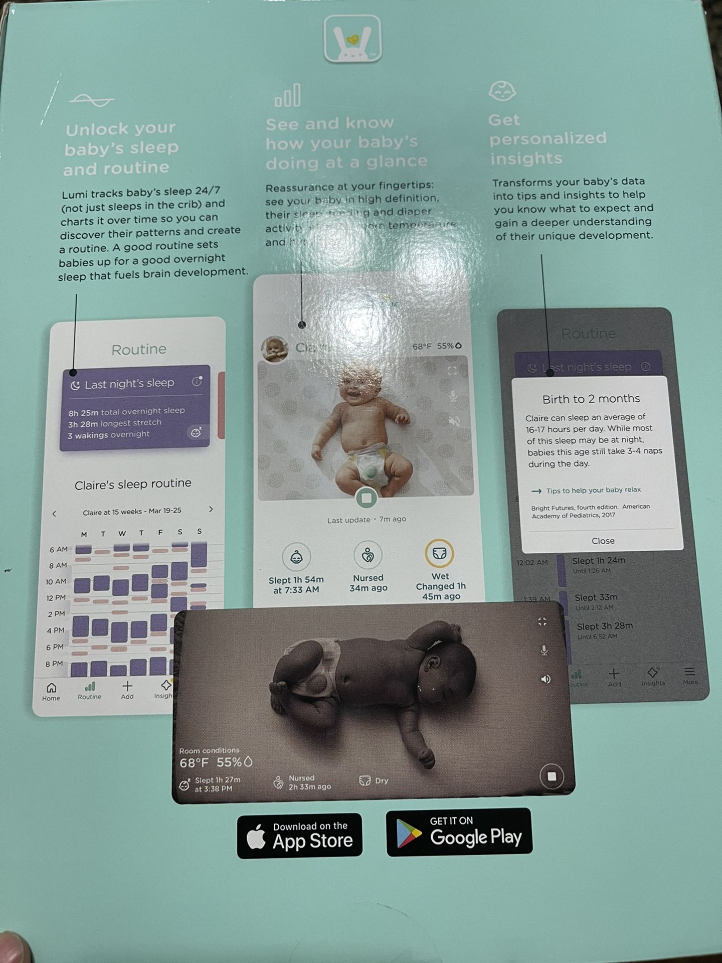 Lumi By Pampers Smart Video Baby Monitor + Sleep Kit Bundle