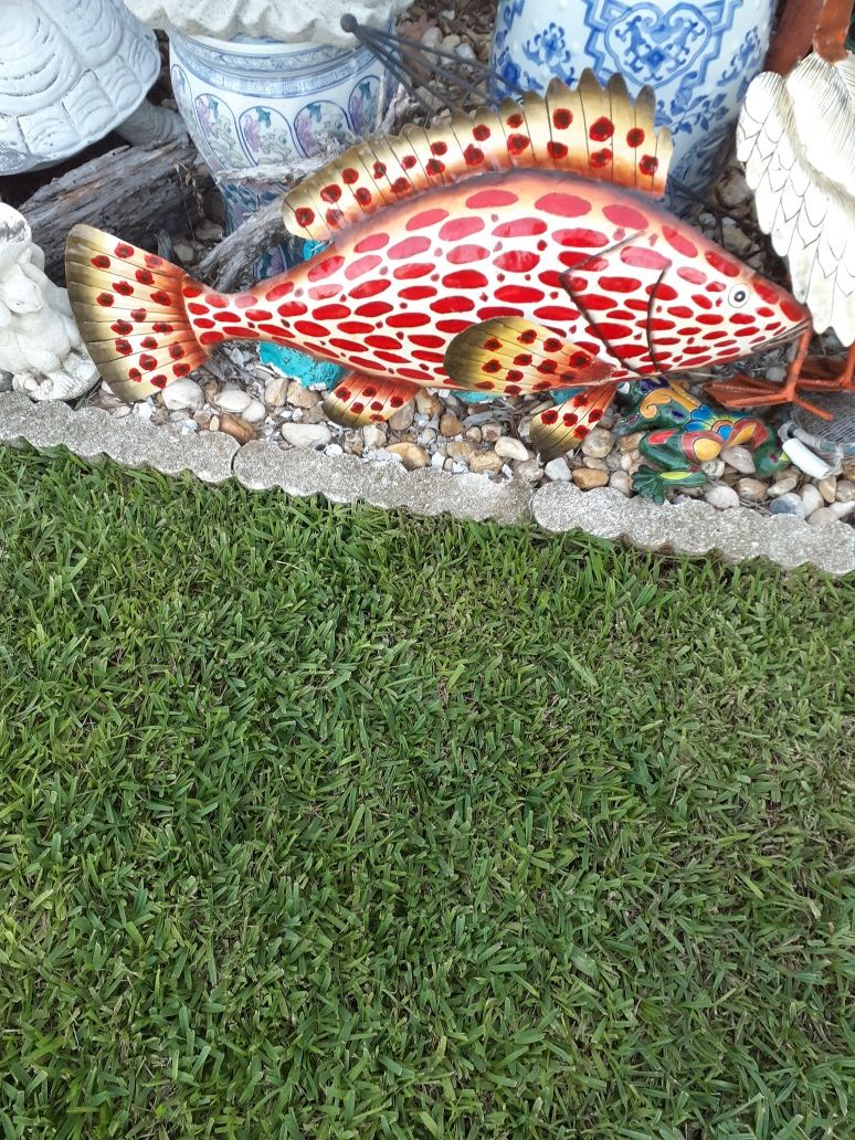 Large colorful Haitian metal spotted grouper wall art