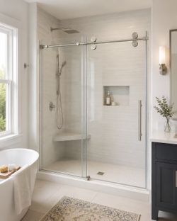 ✨ Brushed Nickel Shower Door Stainless Steel Look • 3/8” Tempered Glass • Standard Sizes In Stock 🚿