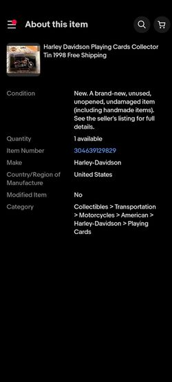 Harley Davidson Playing Cards Collectors Tin 1998 Thumbnail