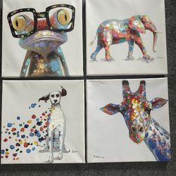 4pc Set Colorful Animal Canvas 