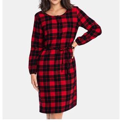 Women’s matching family buffalo plaid flannel shirt dress red