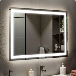LED Mirror- 48 x 32 LED Touch Button Bathroom Vanity Mirror, Switchable Color LED with Defogger 48x32