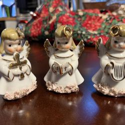 Antique Set of 3 Adorable Blushing Angel Figurines