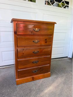 Solid Pine 5-Drawer Tall Chest of Drawers - Vintage Canadian Made