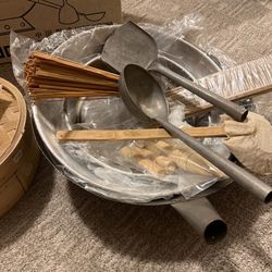 Hand Hammered Chinese Wok And Chinese Steamer Basket