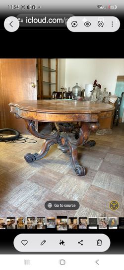 Antique Carved Wood Round Dining Table